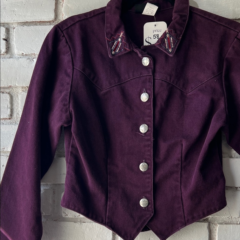Womens Plum Button-Front Western Jacket vintage embroidered jacket